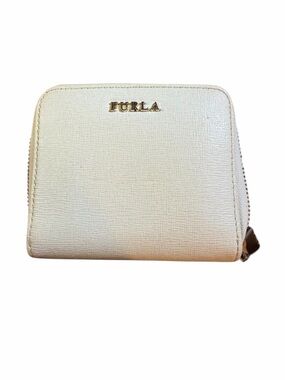 Furla Cream Zip-Around Leather Wallet with Gold Logo
